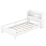 ZNTS Wood Twin Size Platform Bed with Built-in LED Light, Storage Headboard and Guardrail, White WF308150AAK