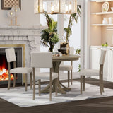 5-Piece Retro Round Dining Table Set with Curved Trestle Style Table Legs and 4 Upholstered Chairs 22968262