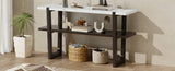TREXM Retro Elegant Console Table with Marble-Effect Top and Versatile Storage Solutions for N715P196906B