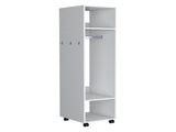 Armoire 63"H, with 3 Shelves, 1 Mirror, and 4 Wheels, White B097P250842
