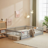 Fence Bed With Door With Board Grey Painted Pine Full Children's Bed 13643984