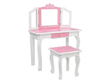 Children's Wooden Dressing Table Three-Sided Folding Mirror Dressing Table Chair Single Drawer Blue 21682887