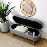 Ottoman Oval Storage Bench,Rubber Wood Legs, Gray W487P255613