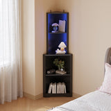 ZNTS FCH 4-layer L-shaped corner display rack particle board 40*40*165cm black with LED light and power 90639981