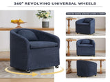 059-Set of 1 Chenille Fabric Dining Armchair With Back Cushion and Universal Wheels,Blue W527P242556