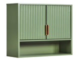 Green MDF Bathroom Wall Cabinet with Melamine Finish, Double Doors, 3 Shelves, and Slatted Design 39360107