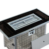 K&K 43" Propane Gas Fire Pit Table, 60000 BTU Rectangular Open Weave Wicker Fire Pit with Glass Wind N707P210158G
