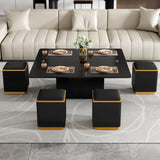 U-Can Lift-Top Coffee Table 4 Storage Stools, Modern Space Saving Center Table N724P292506B