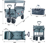 Collapsible Wagon Heavy Duty Folding Wagon Cart with Removable Canopy, 4" Wide Large All Terrain 37139620