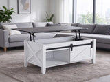 Lift Top Coffee Table with Sliding Barn Door, Farmhouse X Side Design, Hidden 57205661