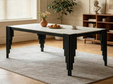 Modern 49" Rectangular Dining Table, White Marble-Look MDF Top with Black Metal Legs, Space-Saving W5123P548853