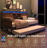 Twin Daybed with Trundle, Farmhouse Daybed Frame with Sliding Barn Door Headboard and Charging W2129P299618