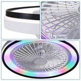 19 Inch RGB Dimmable Led Enclosed Ceiling Fan with Light Flush Mount Bladeless 6 Speed Remote W934P262275