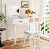 43.3" Classic Wood Makeup Vanity Set with Flip-top Mirror and Stool, Dressing Table with Three WF305498AAK