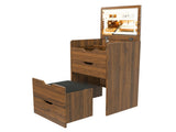 3-in-1 Vanity Desk with Lighted Mirror & Stool, Flip Top Makeup Dressing Table, Compact Storage for 25126559