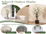 White Faux Plum Blossom Plant with Solid Wood Trunk 35065483