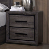 ZNTS Gray 1pc Nightstand Bedroom Furniture Bedside Table 2-Drawers Two-tone Design w/ Black Trim Paper B011P222864