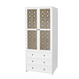 Hollow pattern 2 door 3 drawer wardrobe, the collision of wood color and white, suitable for W688P276738