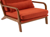 High Back Solid Wood Armrest Backrest Iron Frame Linen Indoor Leisure Chair Burnt Orange Color 38814558