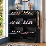 Modern Elegant Narrow Tipping Bucket Shoe Cabinet with 6 Flip Drawers, Space Saving Design, Cream N721P288699B