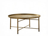24 Inch Round Coffee Table for Living Room, Hammered Tray Top Center Table with Metal Frame for 32765885