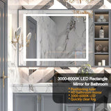 32x24inch Glossy Brushed Silver 3000-6000K LED Bathroom Mirror With Lights,Anti-Fog Dimmable Lighted GL-W2091126985