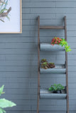 Farmhouse Foldable Reed Galvanized and Wood Ladder Planter 14.2" x 7.5" x 70.9" W2078P322239