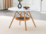 31.5-inch diameter circular dining table, white MDF vacuum formed tabletop, solid wood legs, with W1151P431133