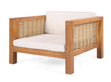 Acacia Wood Outdoor Club Chair with Wicker Armrest and Beige Cushions,400 lbs Capacity N779P359686B