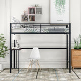 ZNTS Twin Metal Loft Bed with Desk, Ladder and Guardrails, Loft Bed for Bedroom, Black MF286452AAB