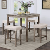 Transitional 5pc Counter Height Dining Set Gray Counter HT. Table and 4x Stools Linen-like Beige B011P230005
