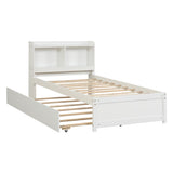 Twin Bed with Trundle,Bookcase,White W50440496
