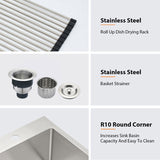 Stainless Steel 30 in 2-Hole Single Bowl Drop-In Kitchen Sink with Bottom Grid and Basket Strainer JYSDS3011BN