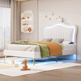 ZNTS Twin Size Upholstered Bed Frame with LED Lights, Modern Upholstered Princess Bed With Crown WF315530AAK