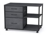 Wood Filing Cabinet with Casters, Black Fluted, Iron Clad Wood, Melamine Faced, 3 Tall Drawers with 47040911
