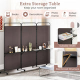 3-Panel Folding Divider with Lockable Wheels and 3 Metal Shelves Brown 47056717