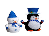 Set of 2 Lighted Plush Penguin and Snowman Christmas Decorations, Pre-lit Pull Up Holiday Decor with 71294454