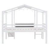 ZNTS Twin Size Loft Bed with Ladder and Slide, House Bed with Blackboard and Light Strip on the Roof, 96498057