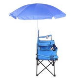 ZNTS Portable Outdoor 2-Seat Folding Chair with Removable Sun Umbrella Blue 64234063