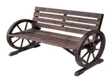 2-Person Seat Bench with Backrest Wooden Wagon Wheel Bench, Rustic Outdoor Patio Furniture-AS 85717826