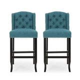 Vienna Contemporary Fabric Tufted Wingback 31 Inch Counter Stools, Set of 2, Teal and Dark Brown 64856.00T