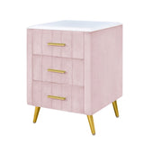 Upholstered Wooden Nightstand with 3 Drawers and Metal Legs&Handles, Bedside Table with Marbling N733P208520H