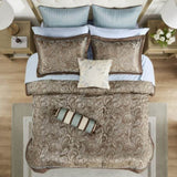 12 Piece Comforter Set with Cotton Bed Sheets Blue/Brown Queen B035128822