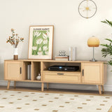 ZNTS Rattan TV Stand with 2 Cabinets & 2 Open Shelves, Rattan-inspired Media Console Table for TVs up to WF324250AAP