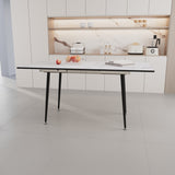 ZNTS 47" expandable to 63" inch MDF square white marble patterned dining table, modern industrial kitchen W2189P174790