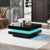 ON-TREND High Gloss Minimalist Design with LED Lights, 2-Tier Square Coffee Table, Center Table for WF295997AAB