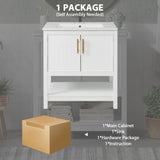 30-Inch White Bathroom Vanity with Ceramic Sink and Versatile Storage - Ideal for Small Bathrooms WF325888AAK
