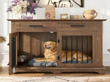 44.48" Large Dog Crate Furniture, Indoor Wooden Dog Kennel End Table with 2 Storage Drawers and 71193742