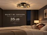 20 Inch Low Profile Caged Flush Mount Ceiling Fan with Light, Hollow Floral Metal Enclosed Fan, W3816P585946