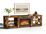 58 Inch Rot Wood Color Double-Sided Cross Fireplace Cabinet with 18 Inch Fireplace Core, 149 * 40 * 54900712